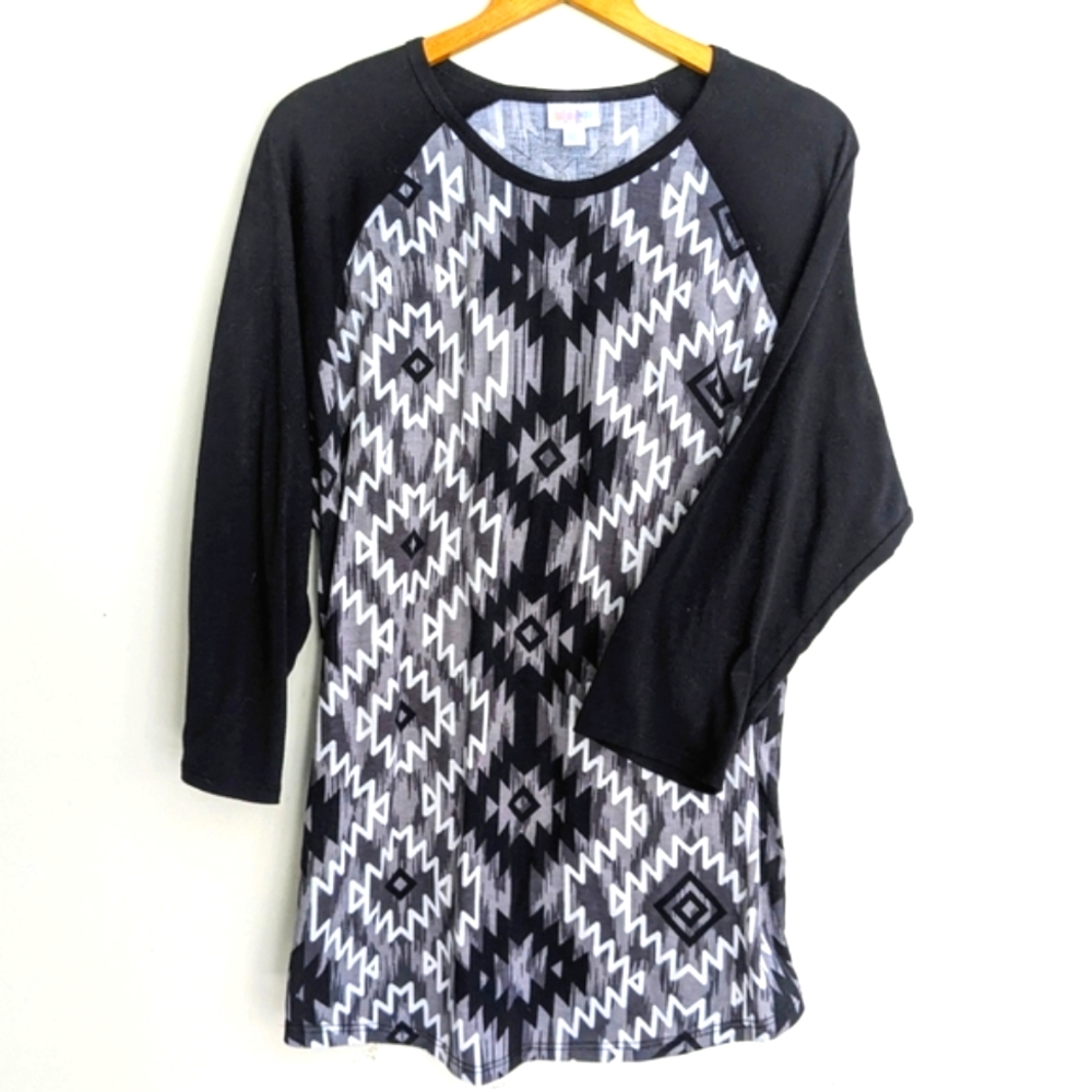 LuLaRoe Aztec Shirt, Black White, and Gray, Unisex Size 2XL